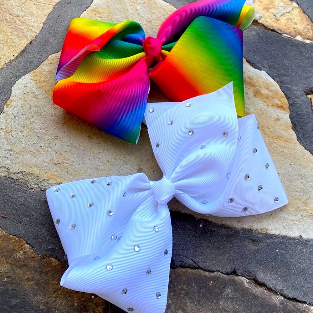 Large White & Multi Color Diamond 7” Hair Bows ❤️ Bundle of Two